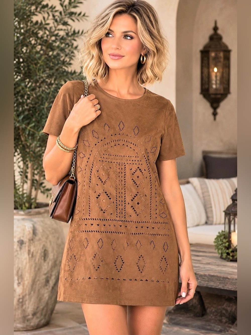 Alter’d State Geometric Mini Dress in Brown Like New